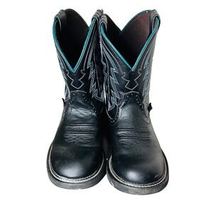 Justin Black Leather Turquoise Stitch Cowboy Western Lyla Boots S8.5B GY9537